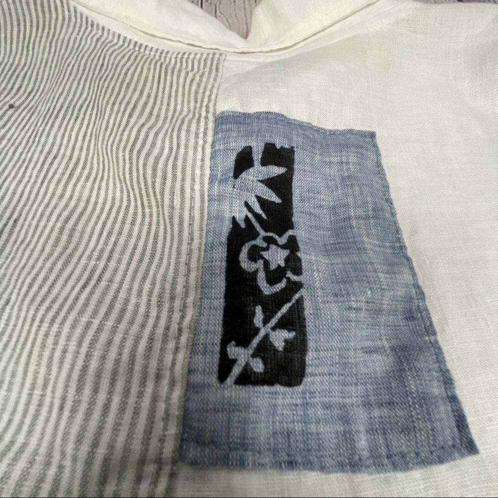 ODILE 100% linen button down white blue contrast shirt top, size S - Picture 6 of 13